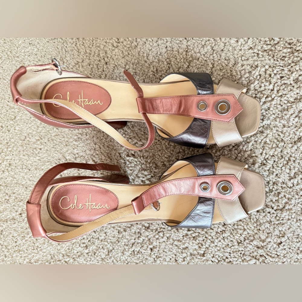 Cole Haan Brown and Tan Strappy Heels